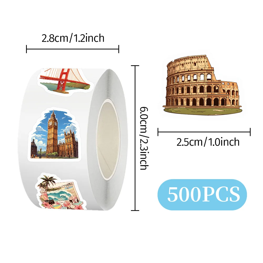 500pcs Tourist Landmarks Decorative Decal Crafts Scrapbook Guitar Water Bottle Gift Packaging Stickers Present Decorations Gifts
