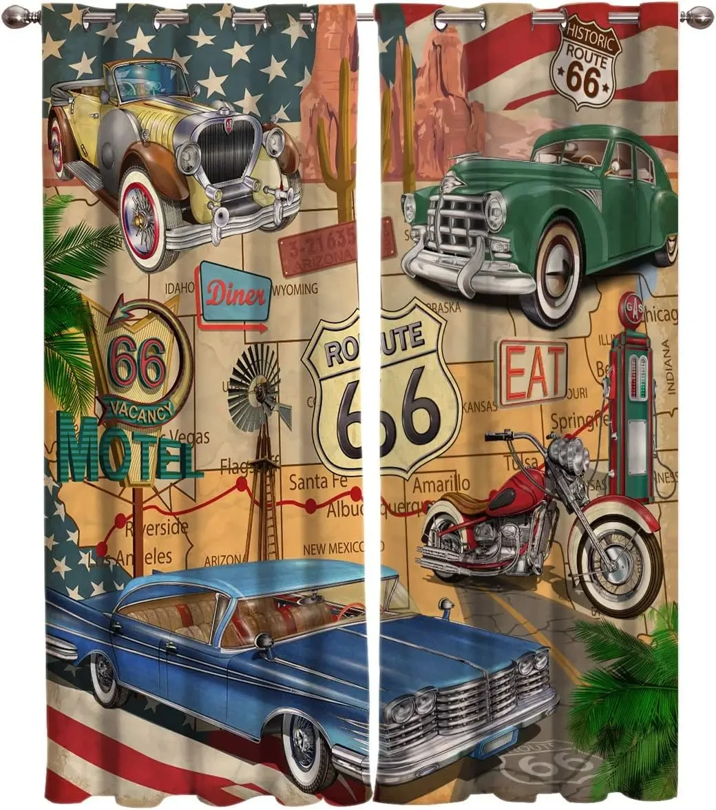 Vintage Car Brand Motorcycle Retro Classic Car Printed Clackout Curtain Children Boys Girls Bedroom Living Room Bedroom Curtain