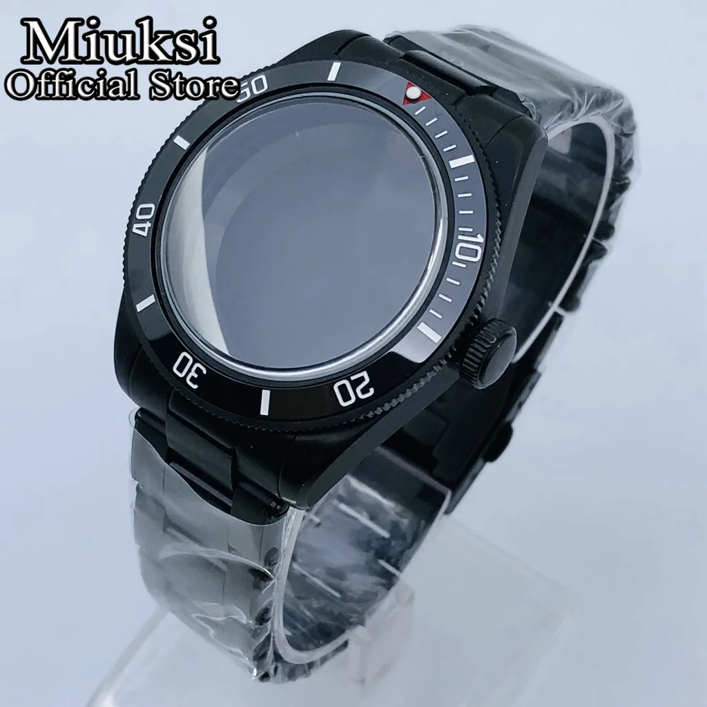 Miuksi 39mm black watch case black blue green red silver bezel domed sapphire glass fit NH35 NH36 NH34 ETA2824 PT5000 movement