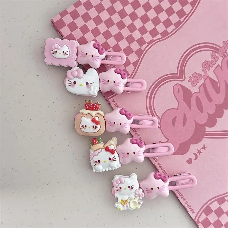 5Pcs Y2K Hello Kitty Hairpins for Girl Children Kawaii Hello Kitty Hairclip Accessories Set Bb Clip Hellokitty Things Stuff Gift