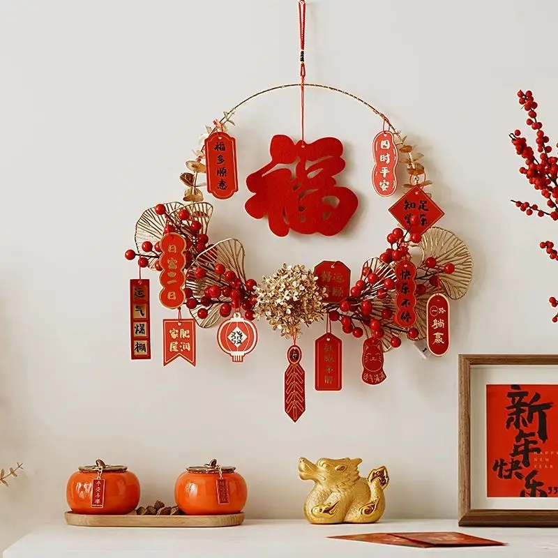 

2026Новогоднее украшение, имитация цветка, подвесное украшение, подвеска с персонажем Фу для гостиной, весенний фестиваль, подвесной декорLI668