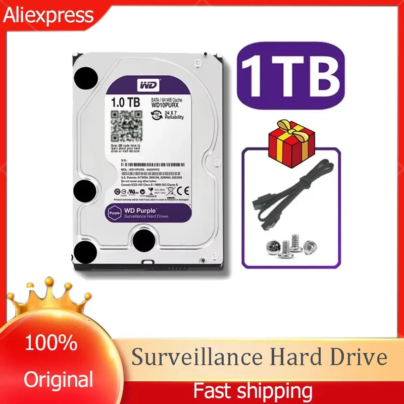 WD Purple 1TB Surveillance Hard Drive Disk SATA III 64M 3.5