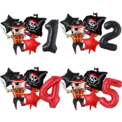 4/5pcs Halloween Pirate Boat Balloon Set 32inch Black Red 0-9 Number Boys Birthday Party Baby Shower Children's Helium Balloon