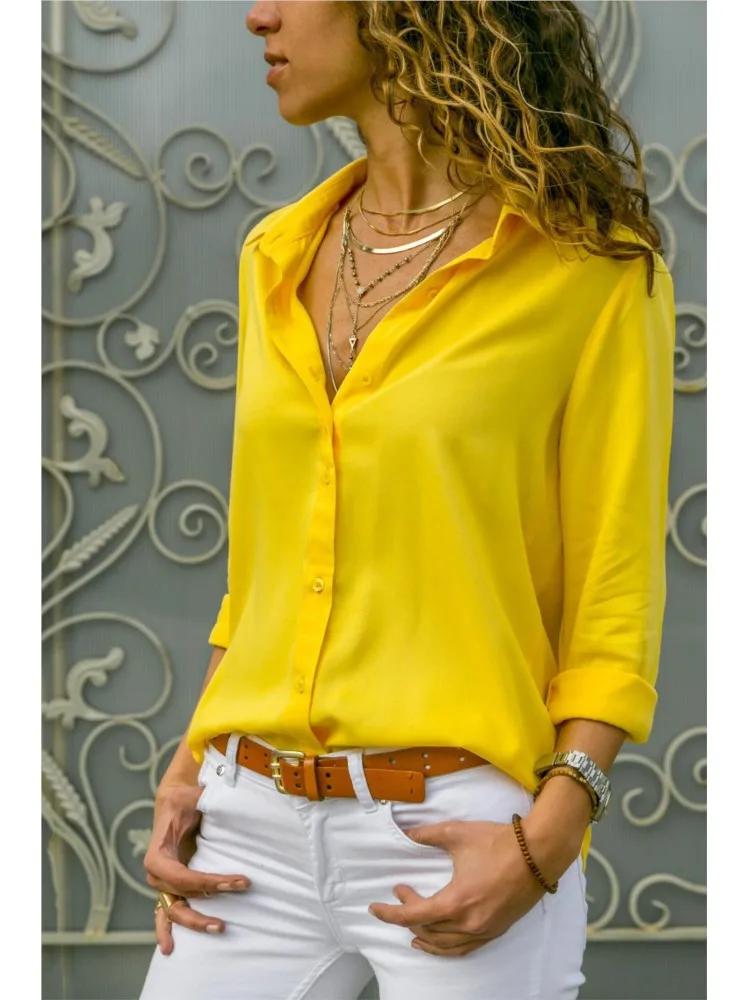 Women Shirt Spring Summer Casual Long Sleeve Button Solid Color Blouses And Tops 2023 Office Ladies Shirts White Top S-5XL