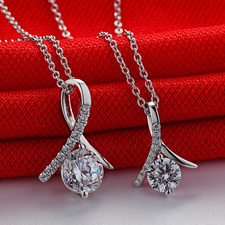 Solid Platinum PT950 Genuine Diamond Necklace Moissan Diamond Necklace 1 Carat 2 Carat Herringbone Women's Short Clavicle Chain