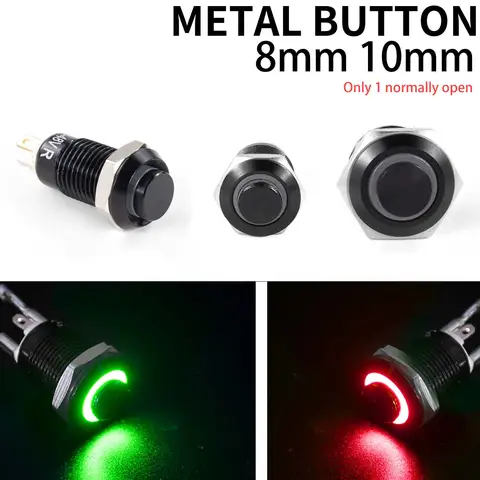 1NO High head Waterproof Metal Push Button Switch LED Light Self-locking/reset 3/6/12/24/220V 8/10/12/16mm Oxidized blac