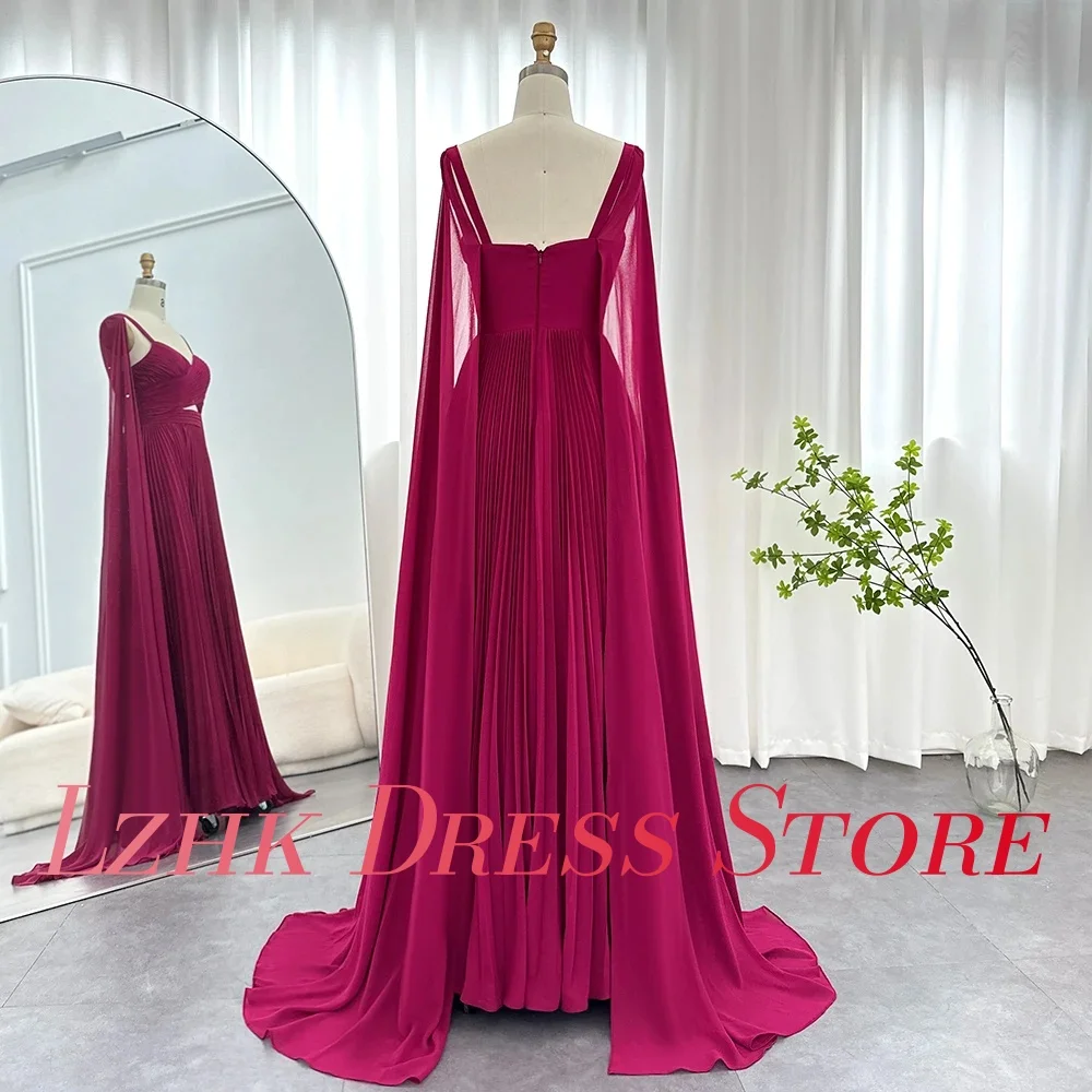 ที่กําหนดเองสง่างามชีฟอง A-Line สายสปาเก็ตตี้ชุดราตรีแขนยาว Sweetheart ชั้นความยาวชุดราตรี