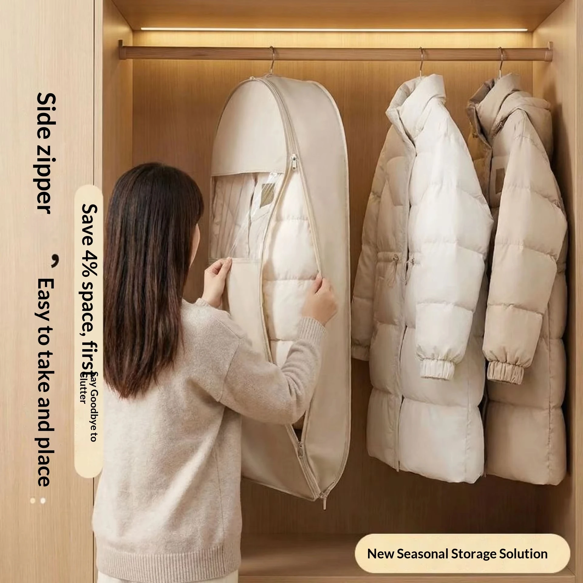 Transparente staubdichte aufhängbare Vakuum Aufbewahrungstasche sichtbarer Kleiderschutz für Daunenjacken platzsparender Organizer für Hauskleiderschrank geeignet für Winterkleidung schützt vor Staub Feuchtigkeit und F – Detail 6