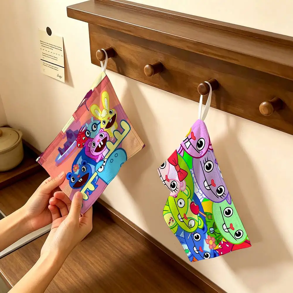 H-Happy Tree Friends Polyester Cotton Hanging Kitchen Towel, Absorbent Hand Wiping Cloth for Daily Cleaning Drying