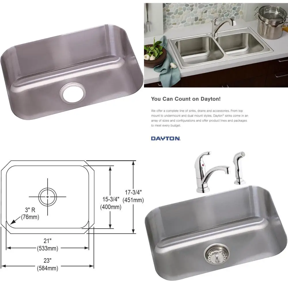 

Elkay Dayton Series 23.5 Inch Undermount Single Bowl Stainless Steel Kitchen Sink