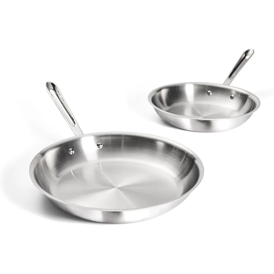 

D3 3Ply Stainless Steel Fry Pan Set 2 Piece 10 12 Inch Induction Oven Broiler Safe 600F Kitchen Cooking Set Skillets Durable Fr