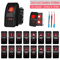HAZARD WAR05-Joli à bascule LED rouge étanche, 5 broches, 12V, 24V, fils de raccordement, marche-arrêt, SPST, véhicules automobiles, camions, bateaux et touristes
