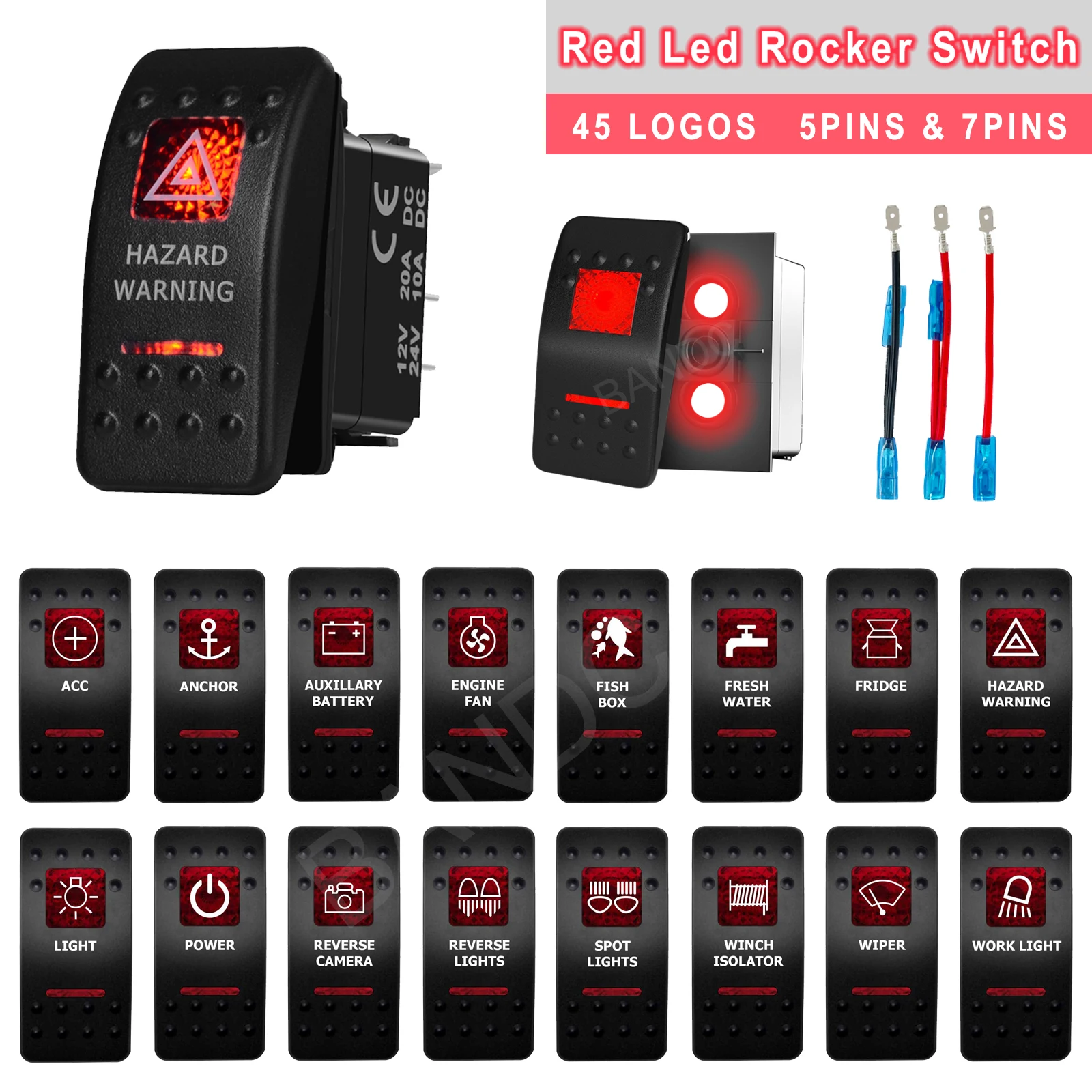 HAZARD WARNING Rocker Switch 12V Waterproof on-off & on-off-on Toggle Red LED Button for Narva ARB Switches Replace