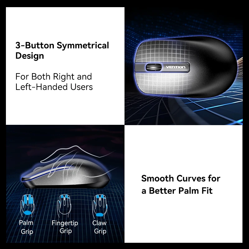 Vention ماوس لاسلكي USB 2.4G مريح 1200 ديسيبل متوحد الخواص سلك 1.5 متر الفئران للكمبيوتر الشخصي ماك بوك لينوفو اللوحي ملحقات الكمبيوتر المحمول الماوس