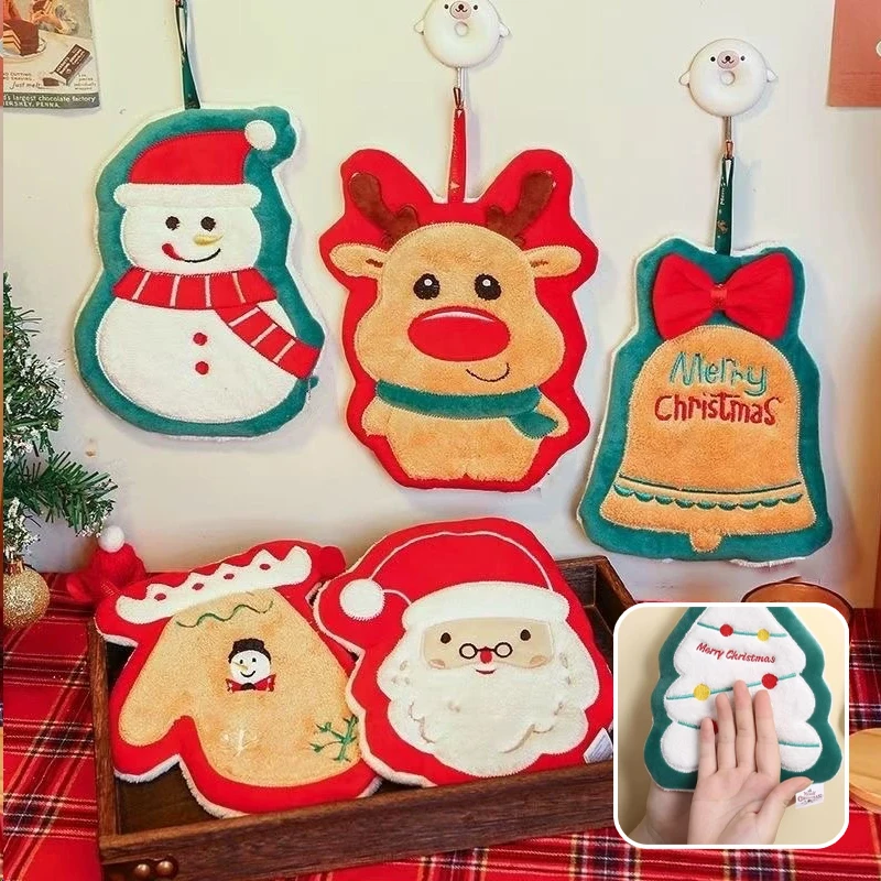 Cute Christmas Hand Towel Cartoon Snowman Design Absorbent Kitchen Cleaning Cloth Festive Holiday Christmas Handkerchief Decor