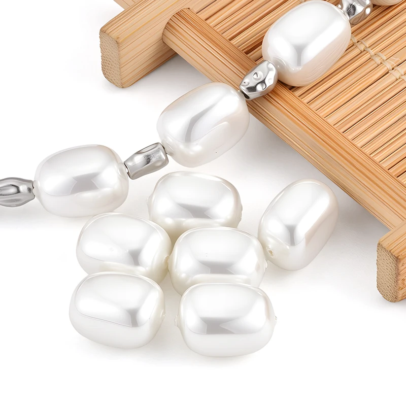 20 Pcs ABS Flat Square Baroque Through Hole Imitation Pearl Loose Beads DIY Bracelet Necklace Jewelry Making Accessories