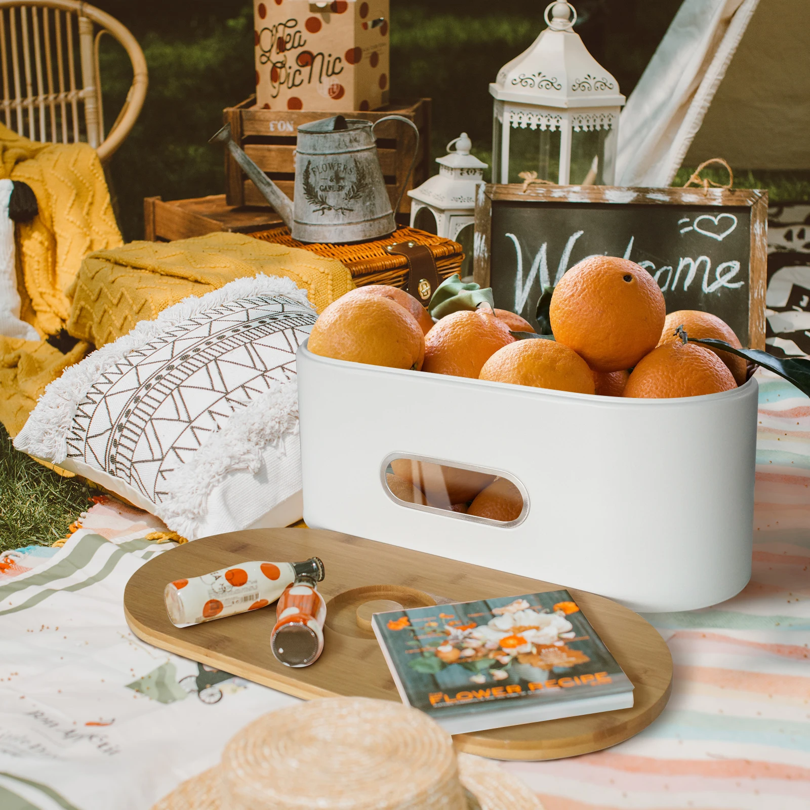 

Nordic style bread storage box with bamboo and wooden cover breathable bread box household large capacity bread preservation box kitchen countertop organizer and magical tool