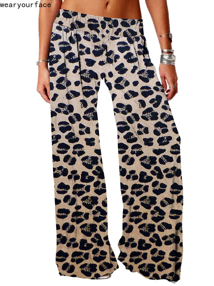 

Wide Leg Pants Full Length Florals Flower Graphics Leopard Printed Hipster Fashion Summer Streetwear Trousers Women Clothing