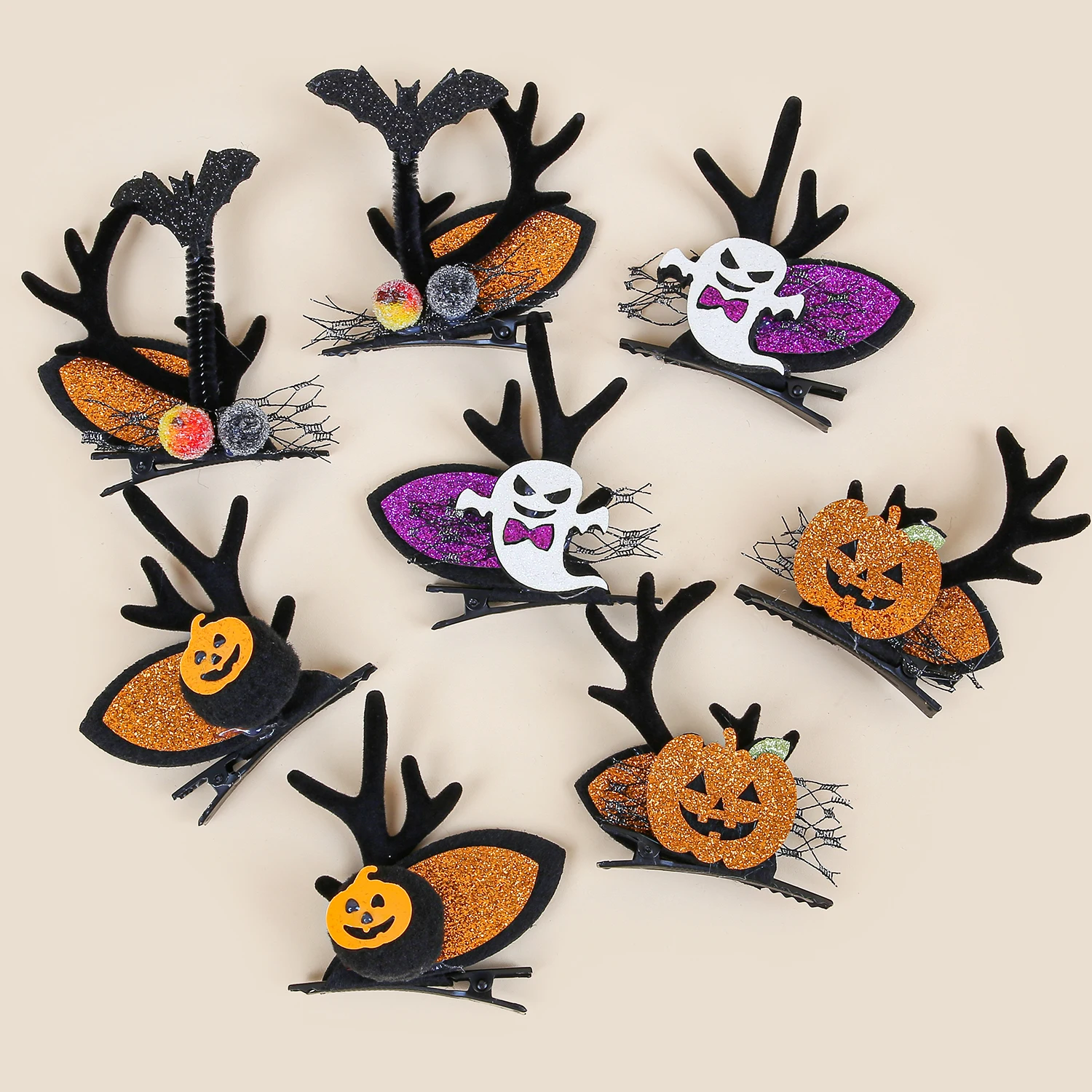 2pcs Kids Halloween Hair Clips Pumpkin Hairpins Clips Girls Festival Party Antler Barrettes Hair Clips Children Hair Accessories