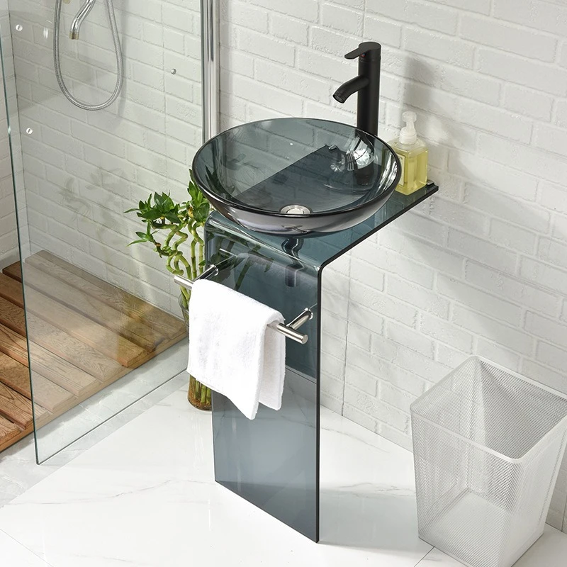 

Non-punching balcony glass wash basin Small apartment bathroom wash basin Floor-to-ceiling courtyard Outdoor wash basin