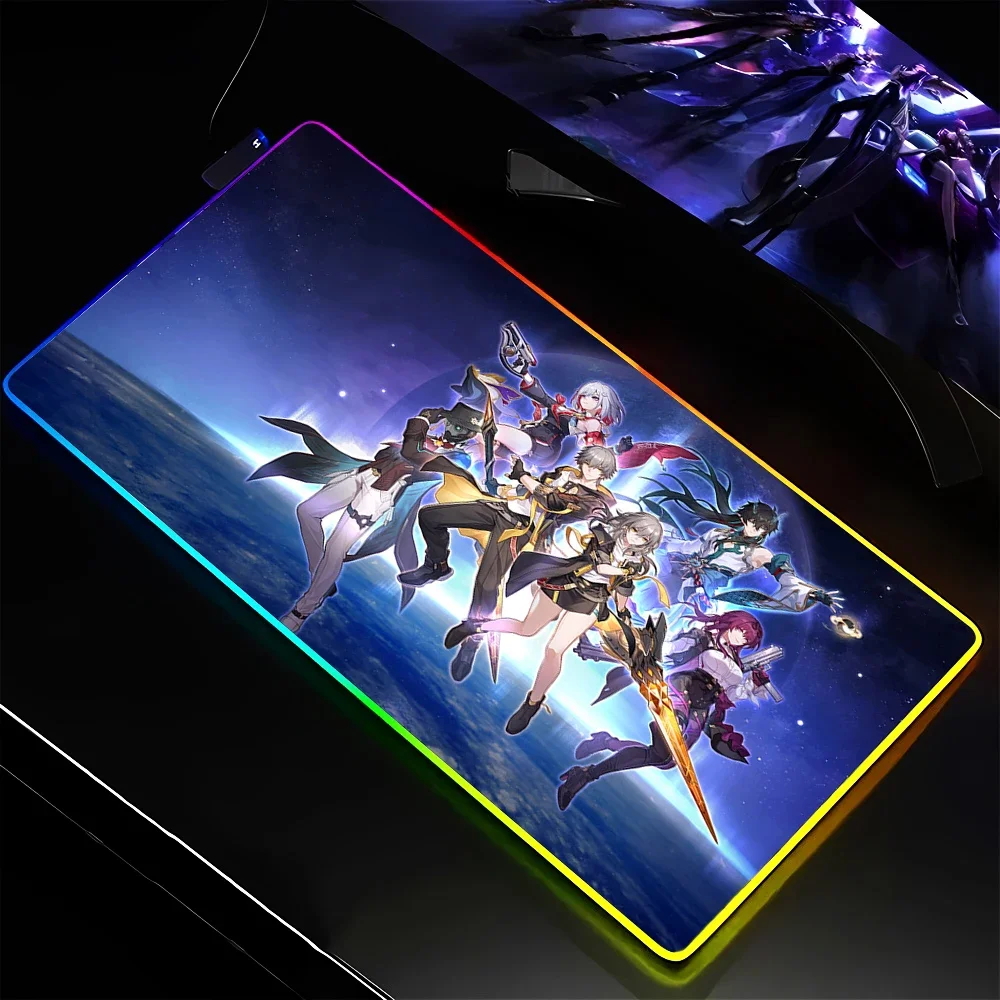 RGB Large Gaming Mousepad Honkai Star Rail Anime Mouse Pad Game LED Colorful Rubber Mat Laptop Desktop Game Xxl Deskmat 50x100cm