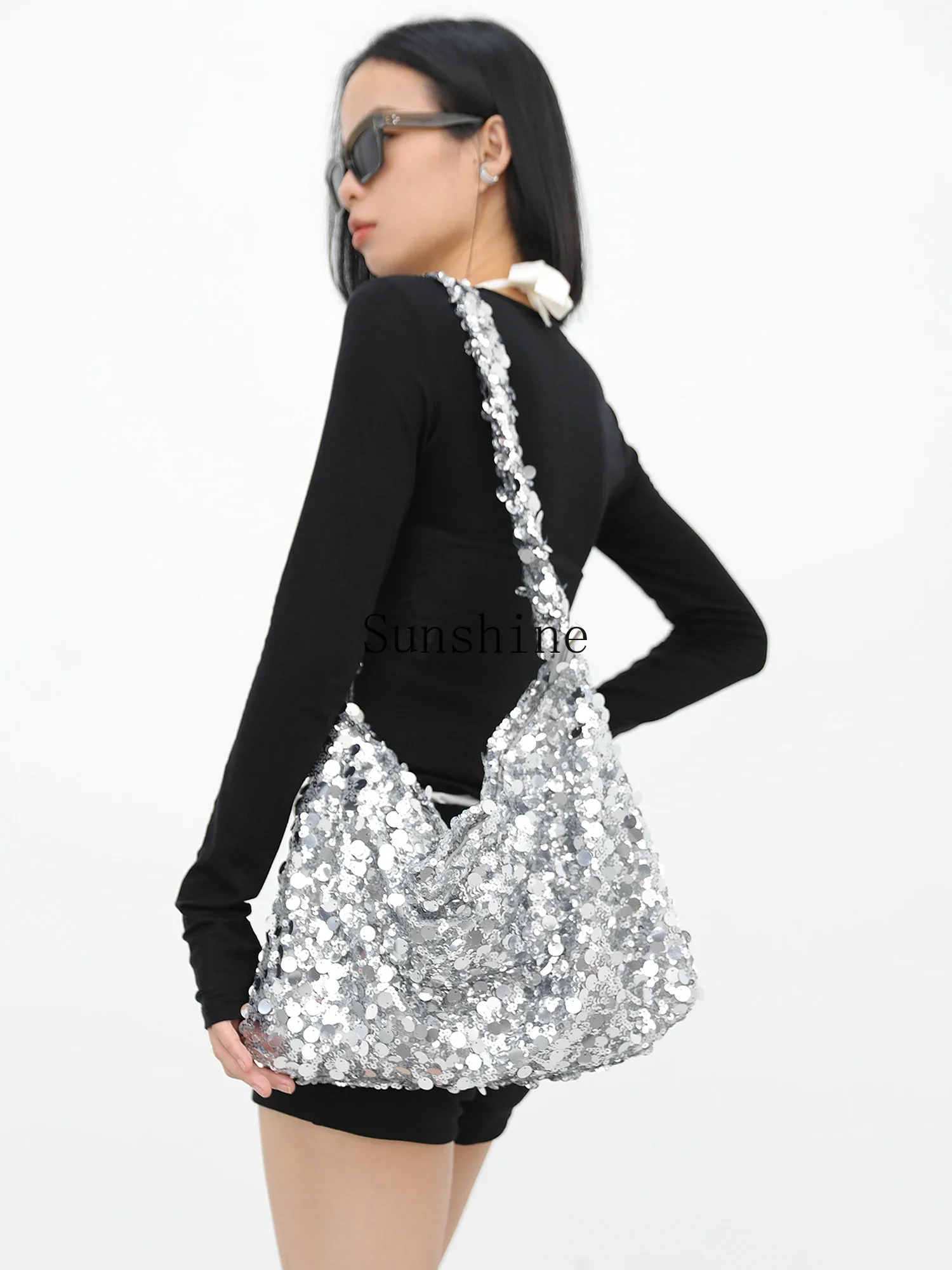 Silver Sparkle Bag Spice Girl Premium Atmosphere Shoulder Crossbody Bag Female