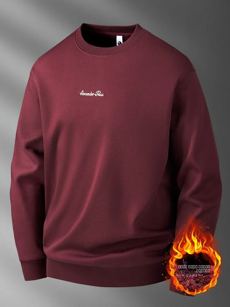 

Thiened Fce Cotton Hoodie Men's round Ne Embroidered Letter Print Warm Top Faionable Casual Streetwear Autumn Winter