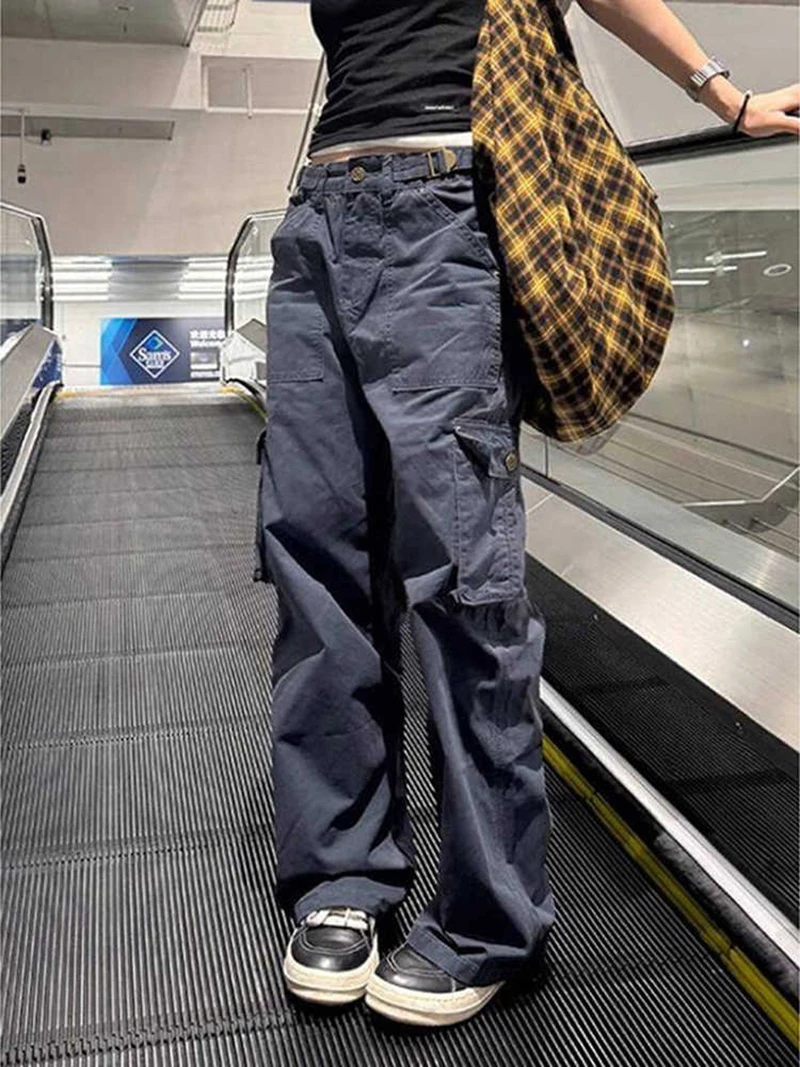

Women's Dark Blue Y2k Emo Baggy Jeans Harajuku 90s Vintage Denim Trousers Japanese 2000s Style Jeans Pants Clothes 2025 Summer