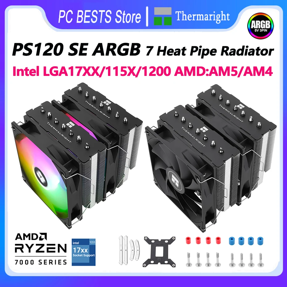 

Thermalright PS120 SE ARGB Radiator Dual Tower 7 AGHP HeatPipe PWM CPU Cooler Fan Intel LGA1700 115X 1200 AMD AM4 AM5