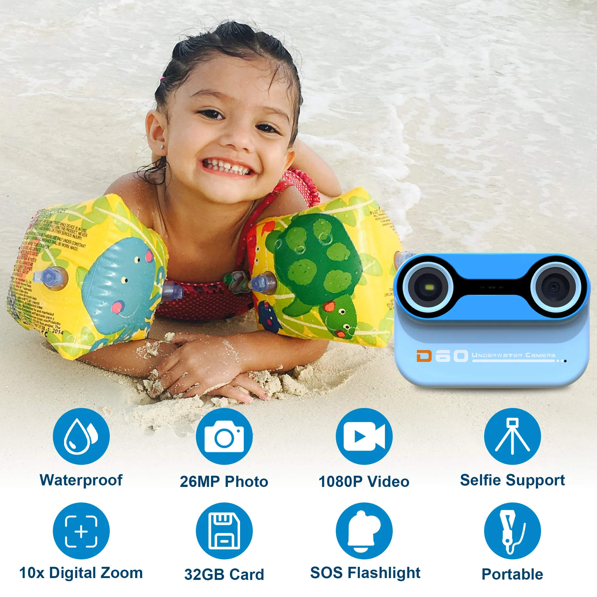 Waterdichte camera voor kinderen, IP68 onderwatercamera, geschikt voor kinderen van 3-12 jaar oud, high-definition digitale ca
