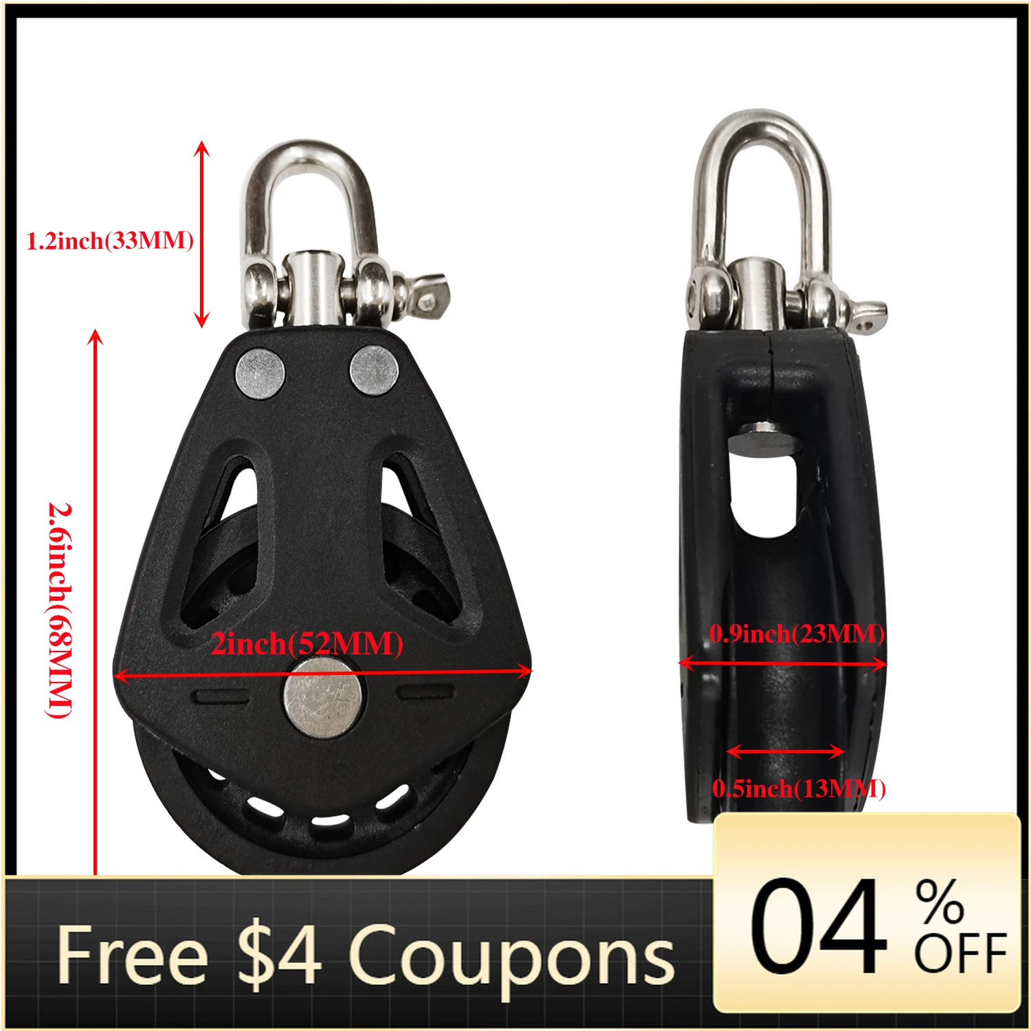 

STLF Hot Sale Factory New Style Boat Kayak Black Nylon Rope Pulley Smooth Slide Marine Hardware Boat Accessories