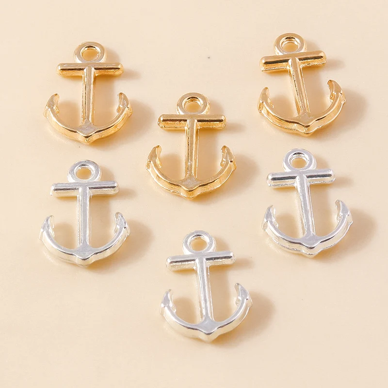 Leslie 40pcs 10x15mm Gold Color Tiny Anchor Charms Boat Sailing Navigation Mini Pendant DIY Supplies Jewelry Making Accessories