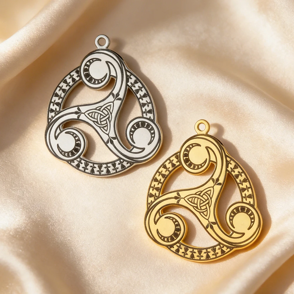 Dawapara Triquetra Trinity Knot Celtics Triple Spiral Pendant for Jewelry Making Wiccan Lucky Symbol Stainless Steel DIY Charms