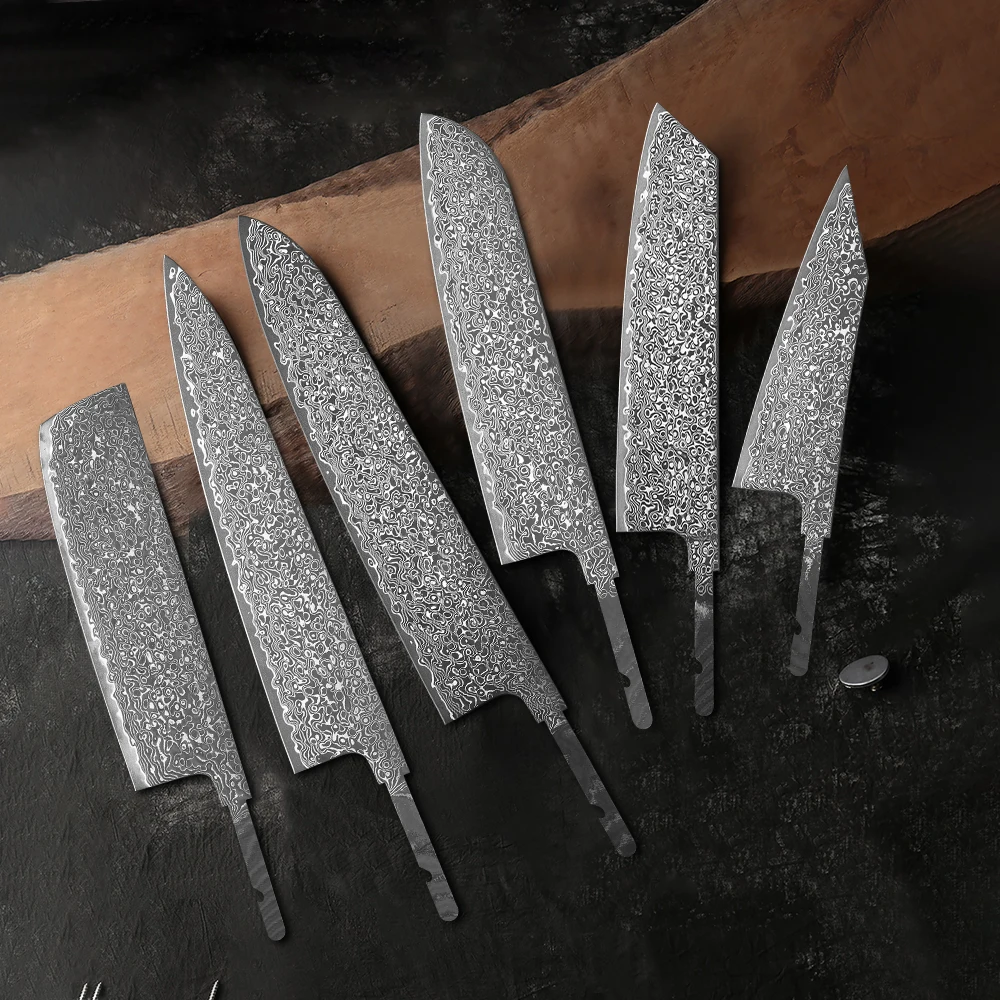 TURWHO 1PCS-6PCS DIY Damascus Steel Japanese Style Chef Knife Blank Blade Razor Sharp Kitchen Tools Cutlery Cooking Kitchenware