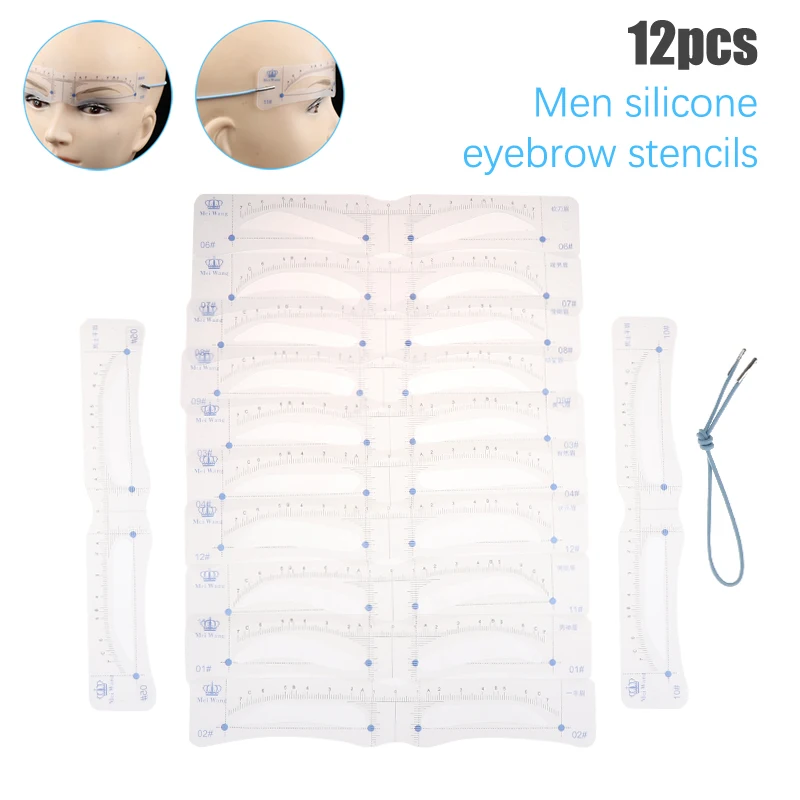 12Pcs Silicone Eyebrow Stencils Makeup Eyebrow Drawing Guide Card Template DIY Makeup Tools