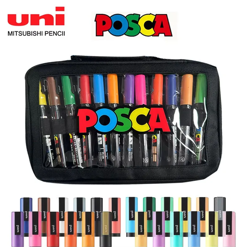 uni Posca Paint Marker Pens PC-1M/3M/5M Set POP Poster Water-based Advertising Pen Marker 0.7-2.5MM DIY Painting Graffiti