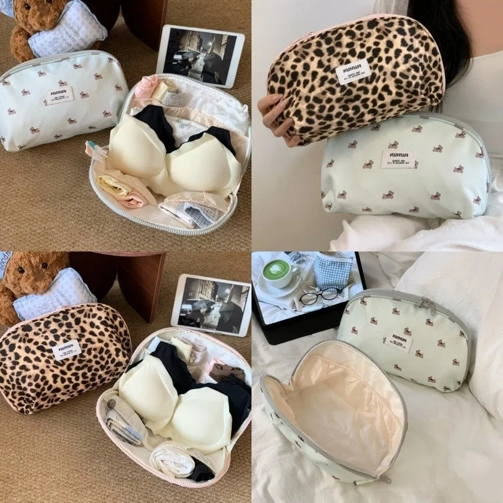 Leopard Print Underwear Organizer Bag Cartoon Puppy Dog Close-fitting Bra Storage Bag Folding Large Capacity
