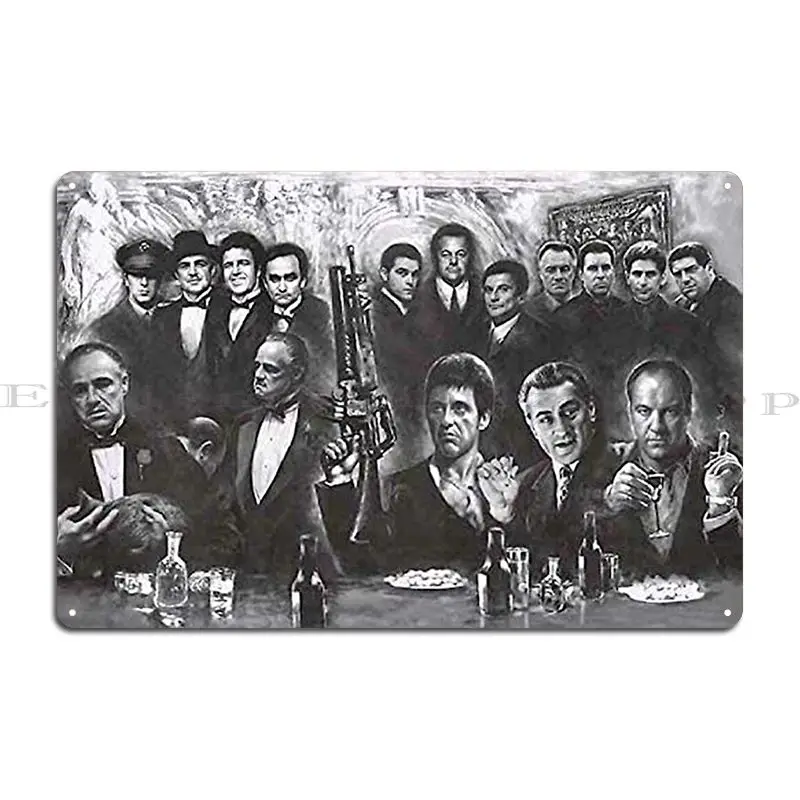 Gangster Mafia Black White Metal Plaque Poster Club Party Customize Create Designing Create Tin Sign Poster