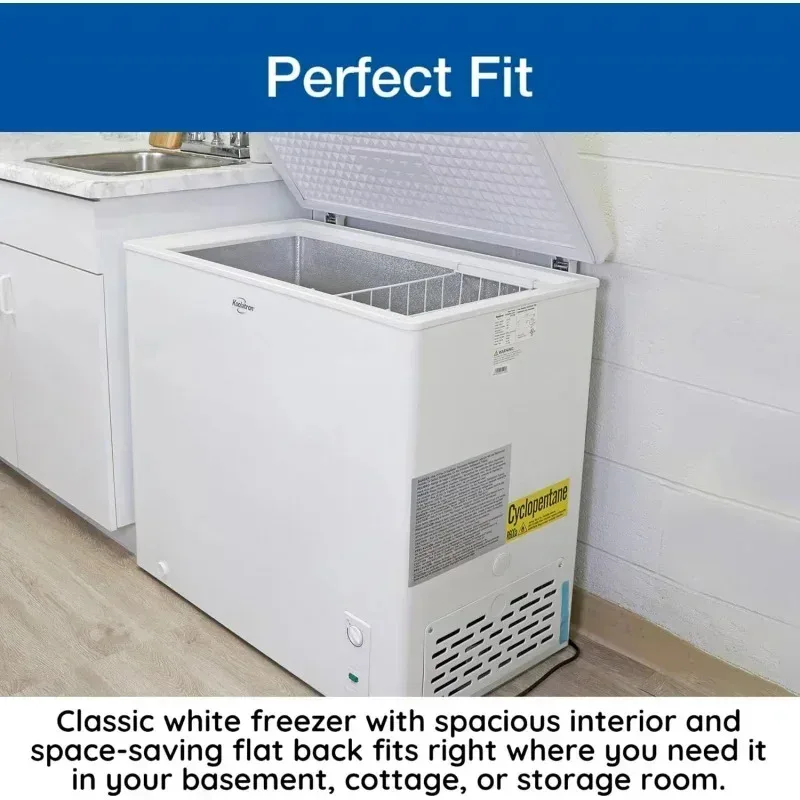 فريزر صدر كبير من TGBFKoolatron، 7.0 قدم مكعب (195 لتر)، أبيض، تجميد عميق يدوي، سلة تخزين، ظهر مسطح موفر للمساحة، علي