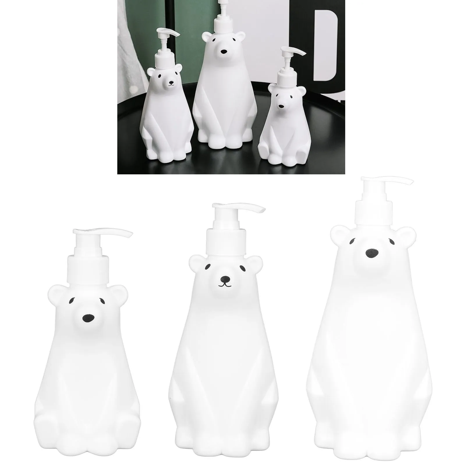 Shampoo Dispenser Cute Stylish White Bear  Space Saving Shower Bottles Strong  Pump Type for Bathroom