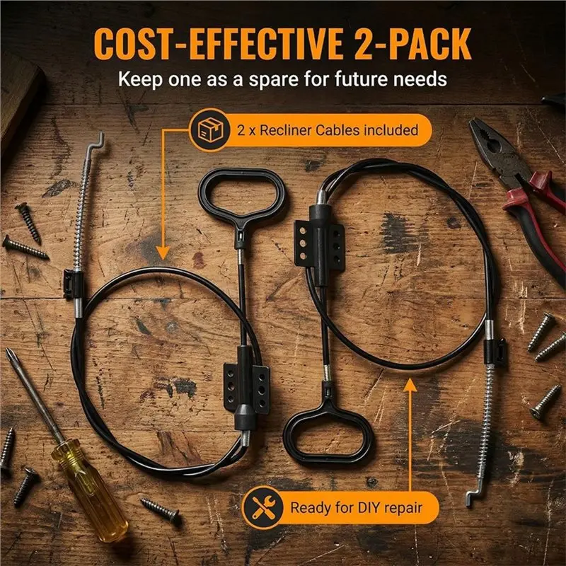 TFORU-Replacement Recliner Release Cable 2-Pack Heavy Duty Repair Parts, Includes S Tip D-Ring Pull Handle