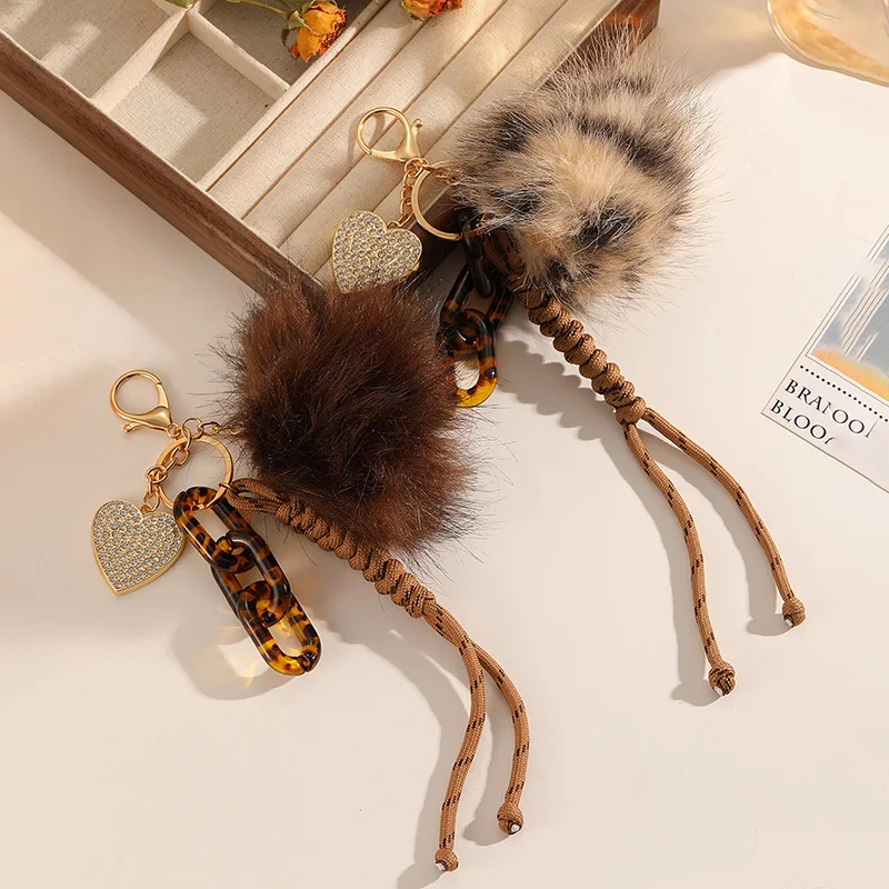 سلسلة المفاتيح القطيفة ليوبارد طباعة المفاتيح على شكل قلب الخريف والشتاء ملحق معلق حلية عقدة معلقة الديكور