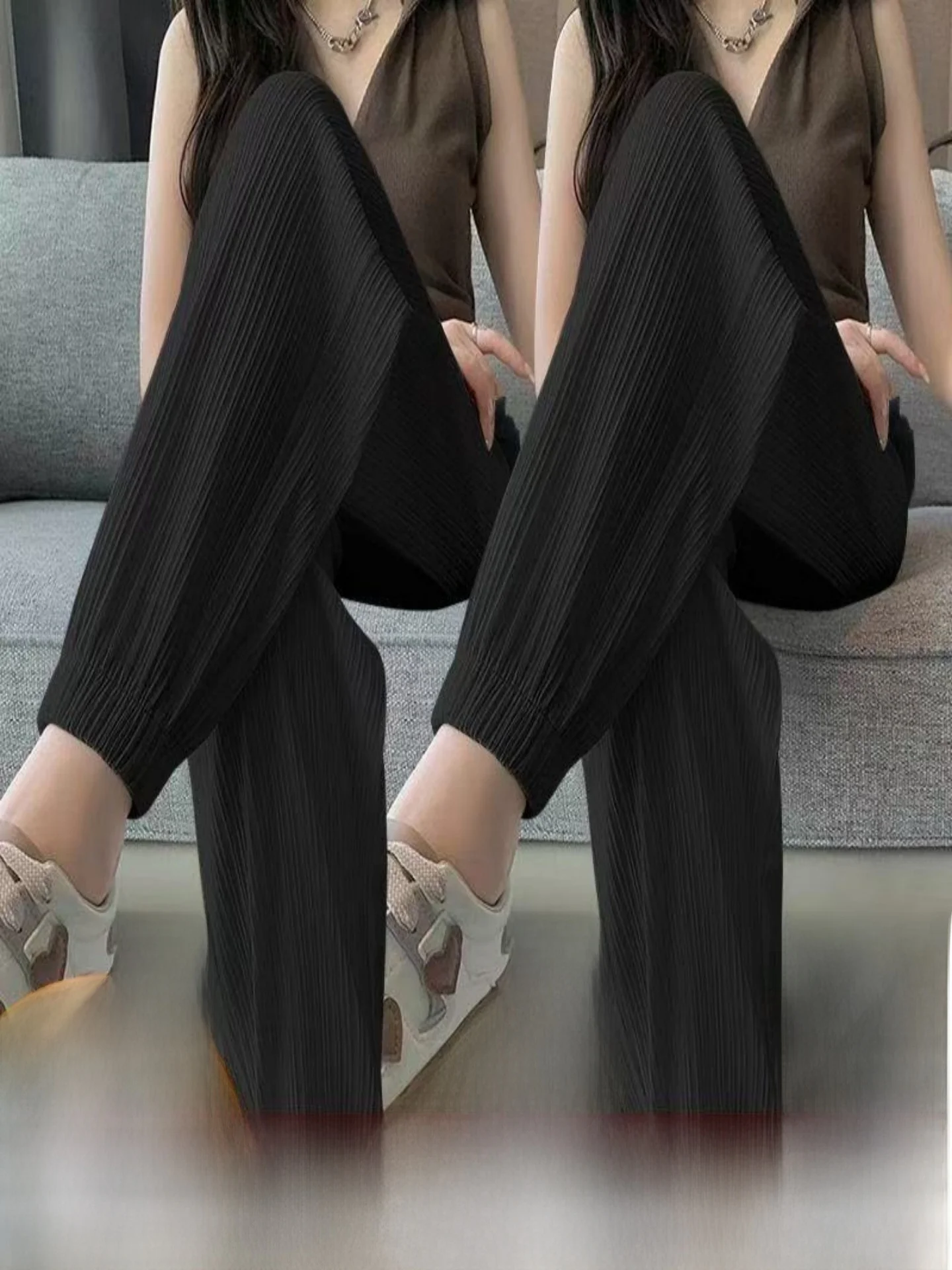 Women's Summer Ice Silk Ultra-Thin Quick-Drying Breathable Sport Pants Casual All-Match Cuffed Pants Harajuku Style High Waist
