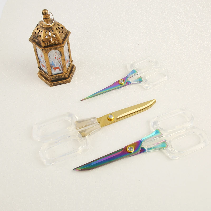 Fniiva 1Pc Transparent Plastic Handle Stationery Scissors Office Stationery Paper Cuting Pruning Sewing Craft Tool