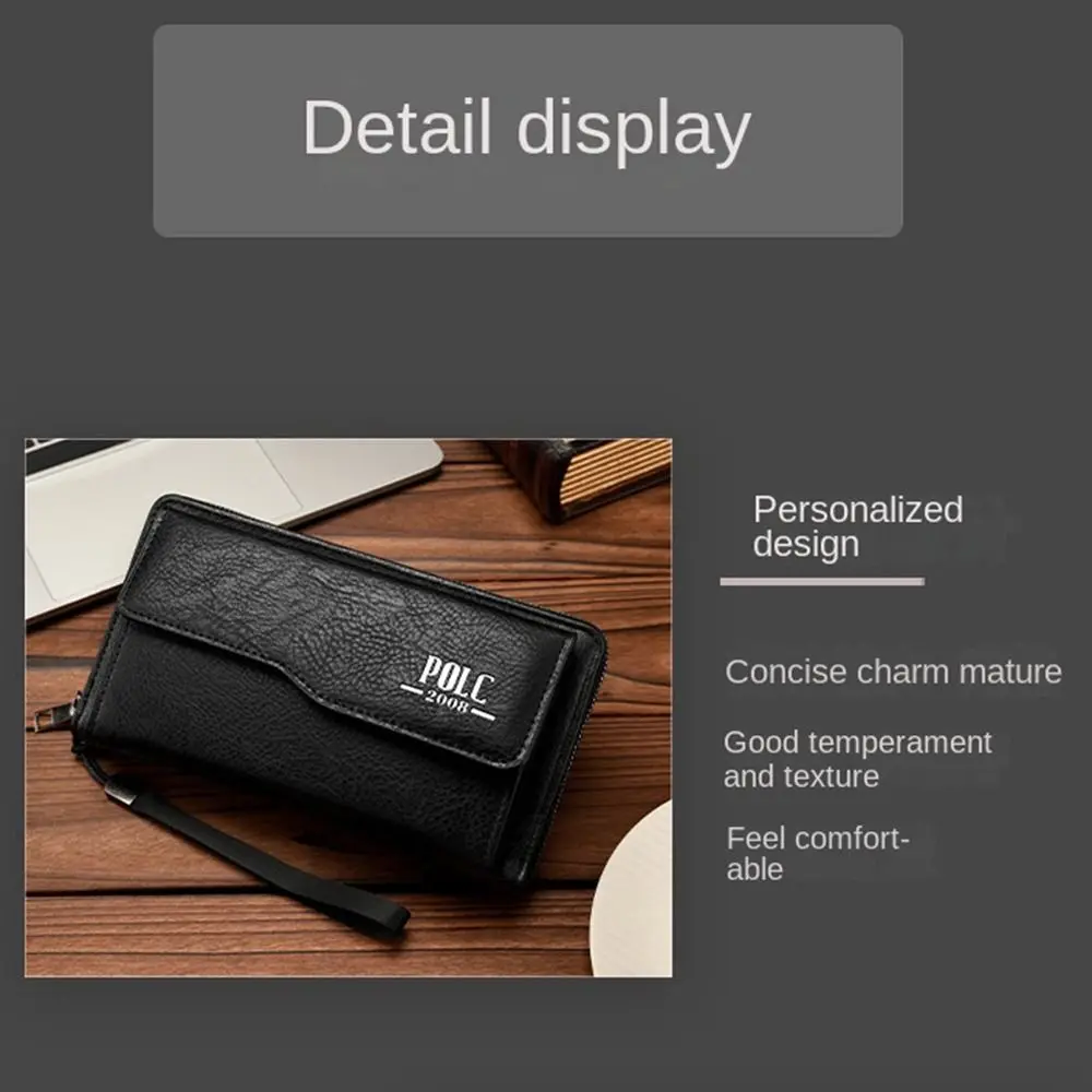 Portable Leather Men's Long Wallet Multi-position Waterproof Men's Hand Bag Wear-resistant Leisure 2 Fold Purse Daily Use