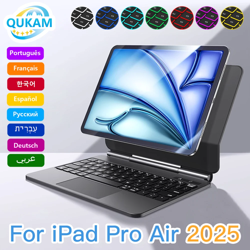 

Русский язык Bluetooth-клавиатура QUKAM для iPad 11th 2025 Air 11in 13in Беспроводная клавиатура для iPad Air 4 5 6 Pro 11 12,9 Клавиатура с подсветкой