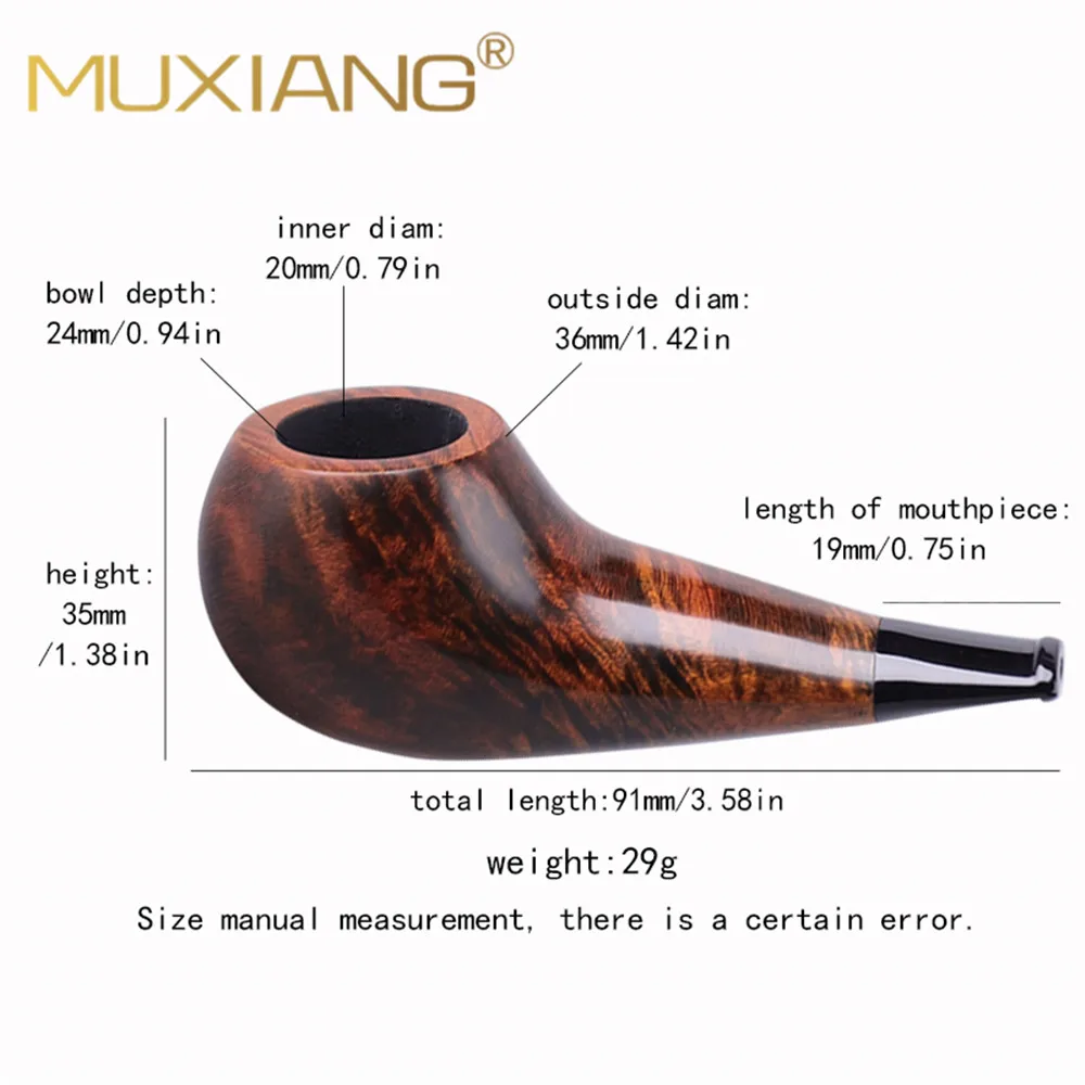 Briar Tobacco Pipe, Gibby Pipe , Small drumstick Pipe ,  Short Handled Cigarette Holder 3MM Filter, Small Pipe have Large Body