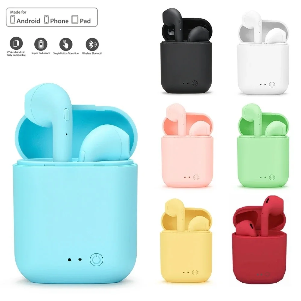 Wireless Bluetooth 5.0 Heaphones i12 TWS Macaron Earbuds Stereo Noise Cancelling Bluetooth Headset Matte Sports Music Headset