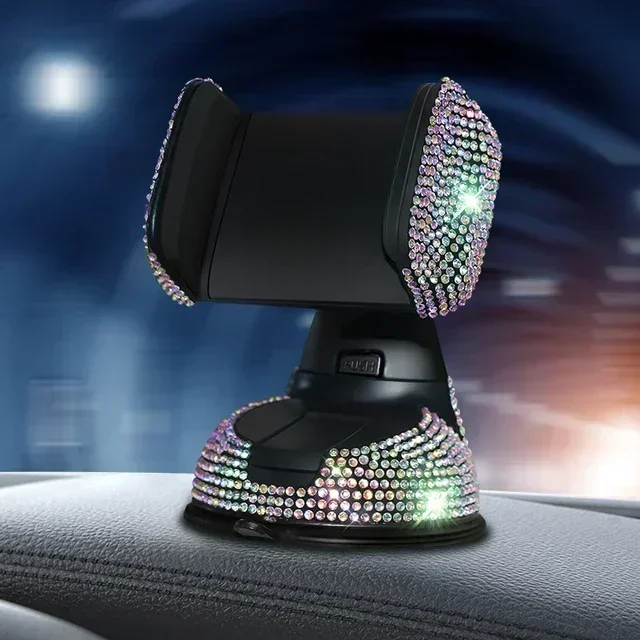 Rhinestone Crystal Auto Telefoonhouder Telefoonbevestiging Roze Flexibele Tafelstandaard Bling Autoaccessoires Interieur voor Vrouwen