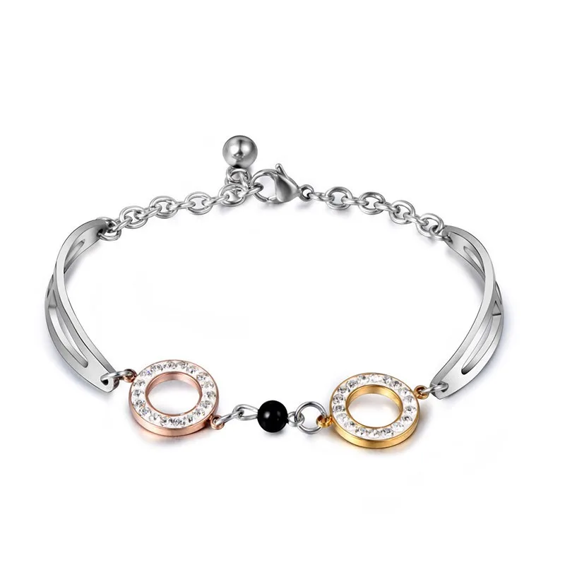 

Фабричное место, корейская версия, женское большое кольцо из титановой стали, браслет из розового золота, простой браслет Han Fan из обсидиана CE470